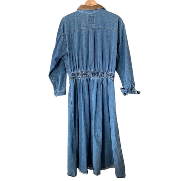 Studio 25 x Vintage Long Denim Button Prairie Dress Corduroy Collar - Picture 3 of 10